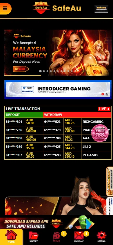 Safeau Casino mobile home interface for Android access