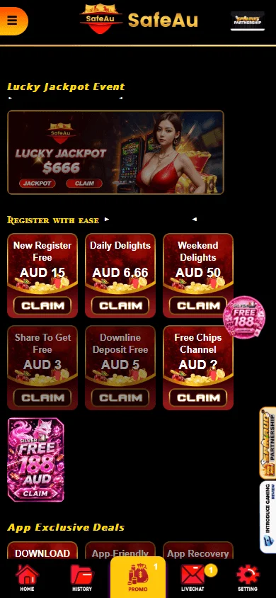 Safeau Casino mobile promotions interface with available offers
